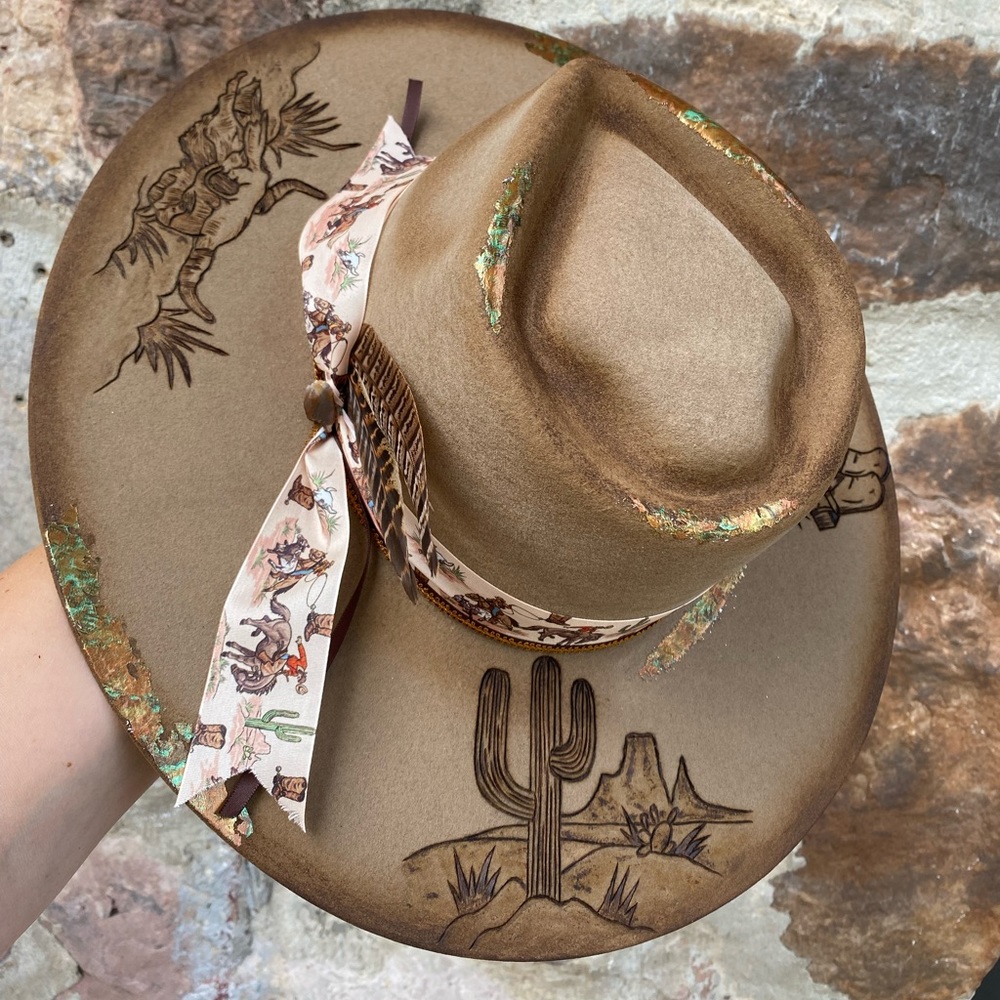 SOLD READ DESCRIPTION BELOW New Rockin C Hand burned hat Sz Medium - Picture 4 of 7